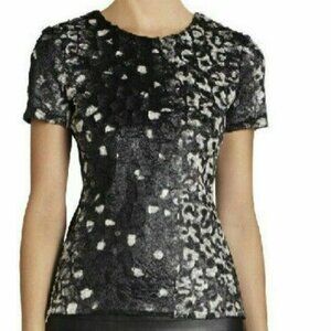 BCBG MAX AZRIA LEOPARD TULUM SHORT-SLEEVE COATED FAUX-FUR TEE TOP XS